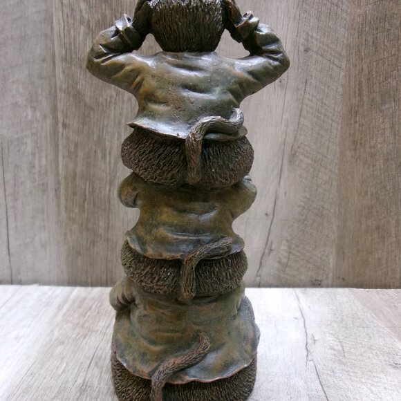 HEAR-SEE-SPEAK No Evil monkeys in resin-Wise monkeys stacked 8" tall - Picture 3 of 6
